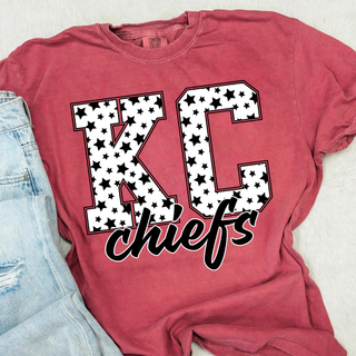 KC stars crimson graphic tee with black and white star pattern lettering