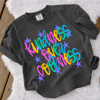 Kindness over coolness graphic tee in pepper with colorful star design
