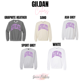Lavender agvocate arch Gildan color options graphite heather sand ash grey sport grey and white
