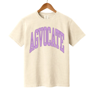 Ivory top with lavender agvocate arched collegiate lettering agriculture advocate design