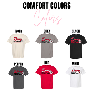 Comfort Colors Legacy Rossville Dawgs Bulldawgs Lines in ivory, grey, black, pepper, red, and white
