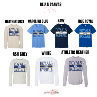 Bella Canvas tee and crewneck color chart with leopard baseball stripe graphic