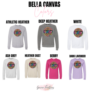 Bella Canvas leopard nurse top in athletic heather, deep heather, white, ash grey, heather dust, berry, and dark lavender
