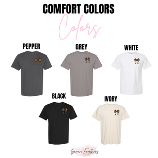 Leopard Nurse Bow Pocket Shirt Comfort Colors tee in pepper, grey, white, black, ivory