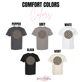 Leopard Volleyball Shirt Comfort Colors tee in pepper, grey, white, black, ivory