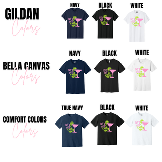 Gildan, Bella Canvas, and Comfort Colors Let's Get Salty tops in navy, black, and white with margarita and lime design
