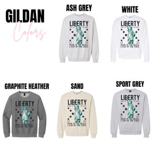 liberty born to be free 1776 graphic top gildan crewneck sweatshirt color options patriotic clothing