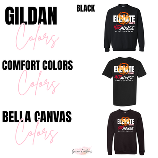 Gildan, Comfort Colors, and Bella Canvas black color options for Mad House Dance Company Elevate Season 3 top