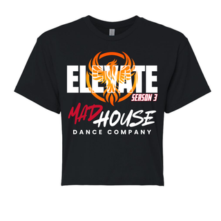 Black women's crop top featuring Mad House Dance Company Elevate Season 3 phoenix design