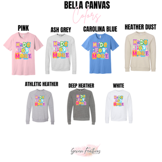 Bella Canvas Made For More Daisy Pop top in pink, ash grey, carolina blue, heather dust, athletic heather, deep heather, white