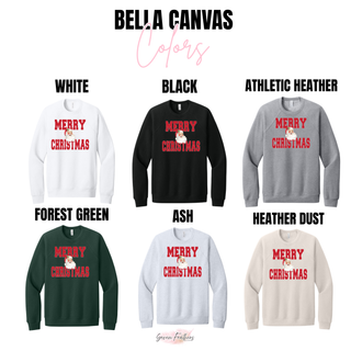 Merry Christmas Santa Top Bella Canvas color options: White, Black, Athletic Heather, Forest Green, Ash, Heather Dust