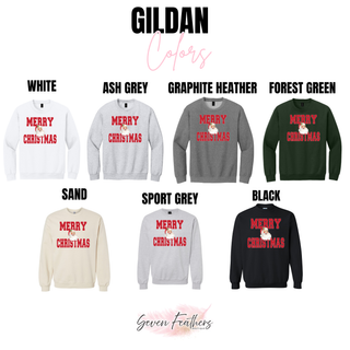 Merry Christmas Santa Top Gildan color options: White, Ash Grey, Graphite Heather, Forest Green, Sand, Sport Grey, Black