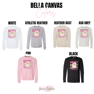 Merry Merry Merry Christmas Santa Top Bella Canvas color options: White, Athletic Heather, Heather Dust, Ash Grey, Pink, Black