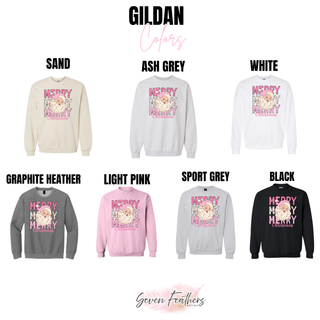 Merry Merry Merry Christmas Santa Top Gildan color options: Sand, Ash Grey, White, Graphite Heather, Light Pink, Sport Grey, Black