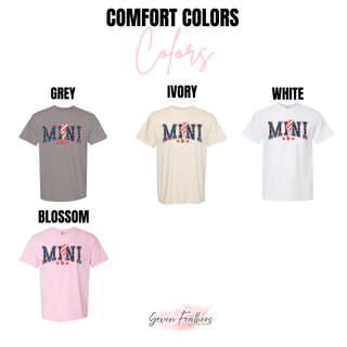 comfort colors shirts in grey ivory white and blossom with mini patriotic graphic
