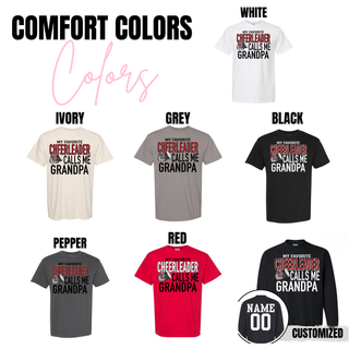 My Favorite Cheerleader Calls Me Grandpa Rossville Dawgs Top Comfort Colors unisex tee in white, ivory, grey, black, pepper, and red with customized name and number option
