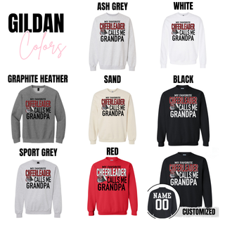 My Favorite Cheerleader Calls Me Grandpa Rossville Dawgs Top Gildan colors in ash grey, white, graphite heather, sand, black, sport grey, and red with customized name and number option
