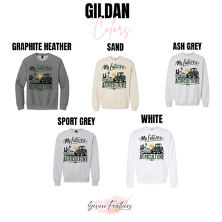 My Future is Agriculture crewneck sweatshirt shown in graphite heather, sand, ash grey, sport grey, and white