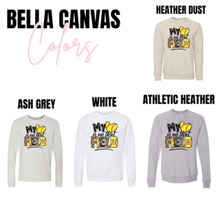 Bella Canvas color options showing heather dust ash grey white and athletic heather softball graphic tops