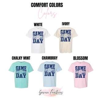 Navy Volleyball Game Day Comfort Colors tee in white, ivory, chalky mint, chambray, and blossom

