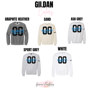 NEK Nighthawks custom number top Gildan color options in graphite heather, sand, ash grey, sport grey, and white
