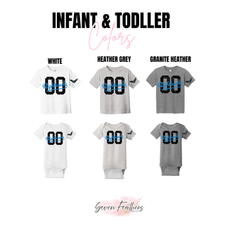 NEK Nighthawks custom number top infant and toddler tee and onesie color options in white, heather grey, and granite heather