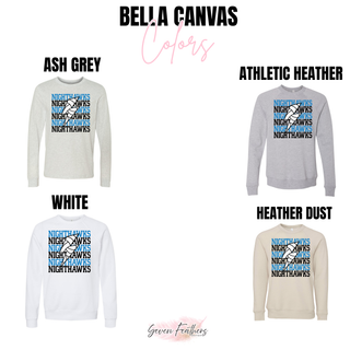 NEK Northeast Kansas Nighthawks Repeating Volleyball top shown in Bella Canvas colors: ash grey, athletic heather, white, and heather dust
