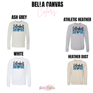 Bella Canvas Stacked Volleyball Mom top color options: Ash Grey, Athletic Heather, White, and Heather Dust