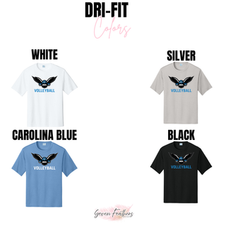 NEK Northeast Kansas Nighthawks Volleyball Mascot performance top shown in Dri-Fit colors: white, silver, Carolina blue, and black