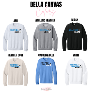 NEK Northeast Kansas Nighthawks Volleyball Mom Custom Name and Number top shown in Bella Canvas colors: ash, athletic heather, black, heather dust, Carolina blue, and white