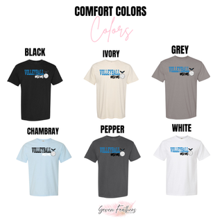 NEK Northeast Kansas Nighthawks Volleyball Mom top shown in Comfort Colors colors: black, ivory, grey, chambray, pepper, and white