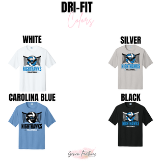 NEK Northeast Kansas Nighthawks Volleyball Net performance top shown in Dri-Fit colors: white, silver, Carolina blue, and black