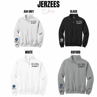 NEK Volleyball Mom Custom Name and Number Quarter-Zip Jerzees color options in ash grey, black, white, and oxford