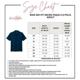 Nike Dri-FIT Micro Pique 2.0 Polo adult size chart