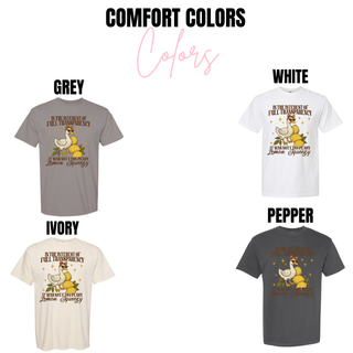 Comfort Colors tee color options in grey, white, ivory, and pepper
