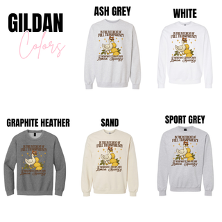Gildan crewneck sweatshirt color options in ash grey, white, graphite heather, sand, and sport grey
