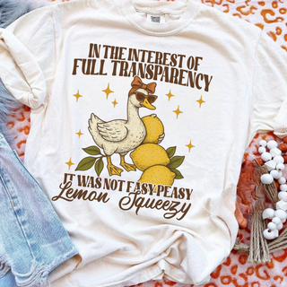 Ivory Comfort Colors tee with lemon squeezy goose graphic and sparkle accents
