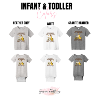 Infant and toddler tees and onesies in heather grey, white, and granite heather
