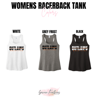 White, Grey Frost, and black color options for the Ogden Outlaws Wrestling Club Clinch women's racerback tank