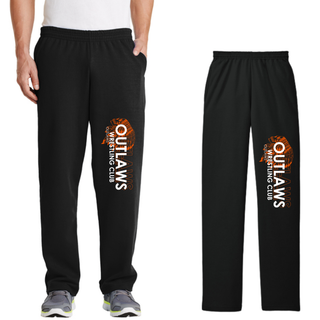 Black Ogden Outlaws Wrestling Club Original core fleece sweatpants with pockets and the Outlaws graphic on the leg