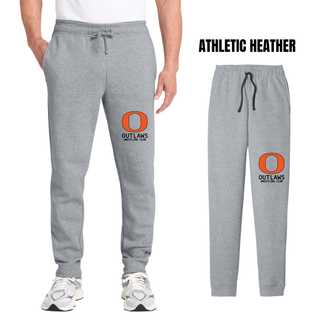 Ogden Outlaws Wrestling Club Pocket Logo Core Fleece Joggers in athletic heather grey on male model with small logo on the leg