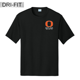 Ogden Outlaws Wrestling Club Pocket Logo Dri-Fit Performance Tee in black with a small orange O and Outlaws Wrestling Club logo on the left chest