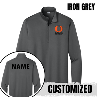 Ogden Outlaws Wrestling Club Pocket Logo PosiCharge Quarter-Zip in iron grey with custom name on the back