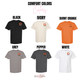 Ogden Outlaws Wrestling Club Pocket Logo Top Comfort Colors options: Black, Ivory, Burnt Orange, Grey, Pepper, and White with left chest logo