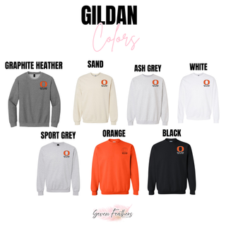 Ogden Outlaws Wrestling Club Pocket Logo Top Gildan color options: Graphite Heather, Sand, Ash Grey, White, Sport Grey, Orange, and Black with left chest logo