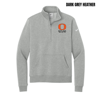 Dark Grey Heather Ogden Outlaws Wrestling Club women's fleece half-zip with the orange and black pocket logo
