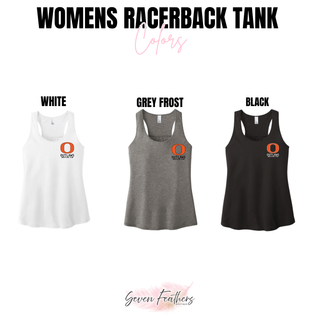 Ogden Outlaws Wrestling Club Pocket Logo Women's Racerback Tank color options in white, grey frost, and black