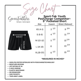 Size chart for the Ogden Outlaws Wrestling Club youth pocket logo shorts, sized Youth XS to Youth XL