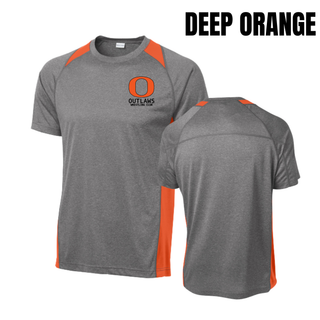 Ogden Outlaws Wrestling Club pocket logo colorblock contender tee in Deep Orange, front and back