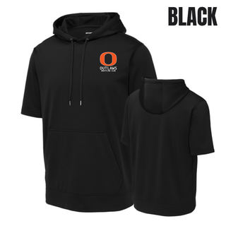 Ogden Outlaws Wrestling Club pocket logo fleece short sleeve hooded pullover in Black, front and back